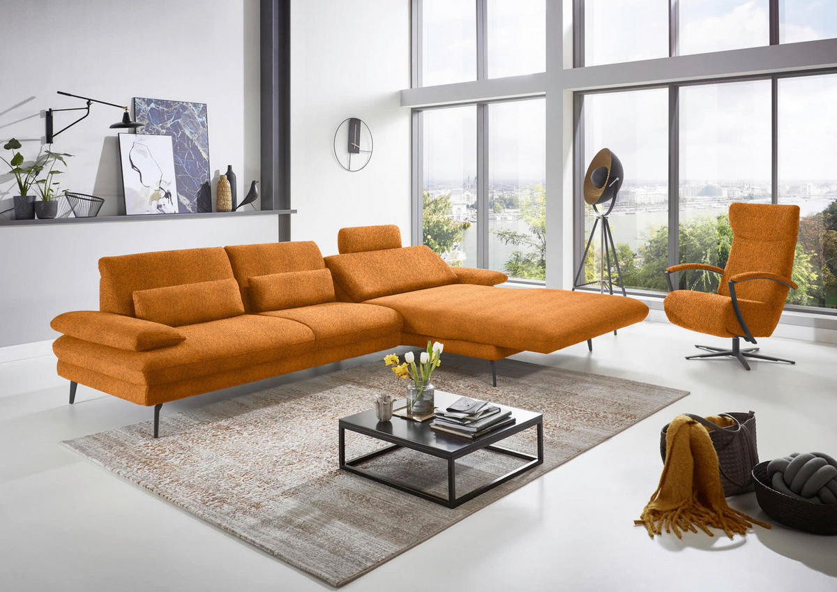 ECKSOFA in Chenille Orange  - Schwarz/Orange, Design, Textil/Metall (310/180cm) - Dieter Knoll