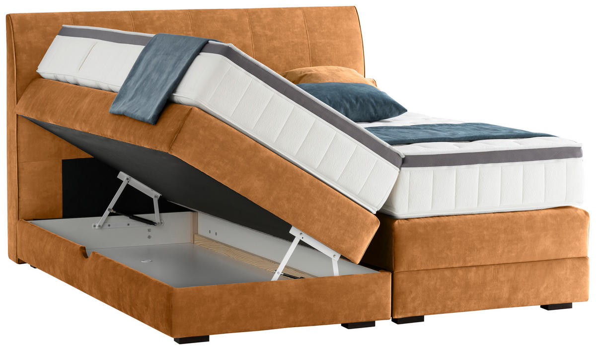 BOXSPRINGBETT 180/200 cm  in Cognac  - Wengefarben/Cognac, Konventionell, Holz/Textil (180/200cm) - Novel