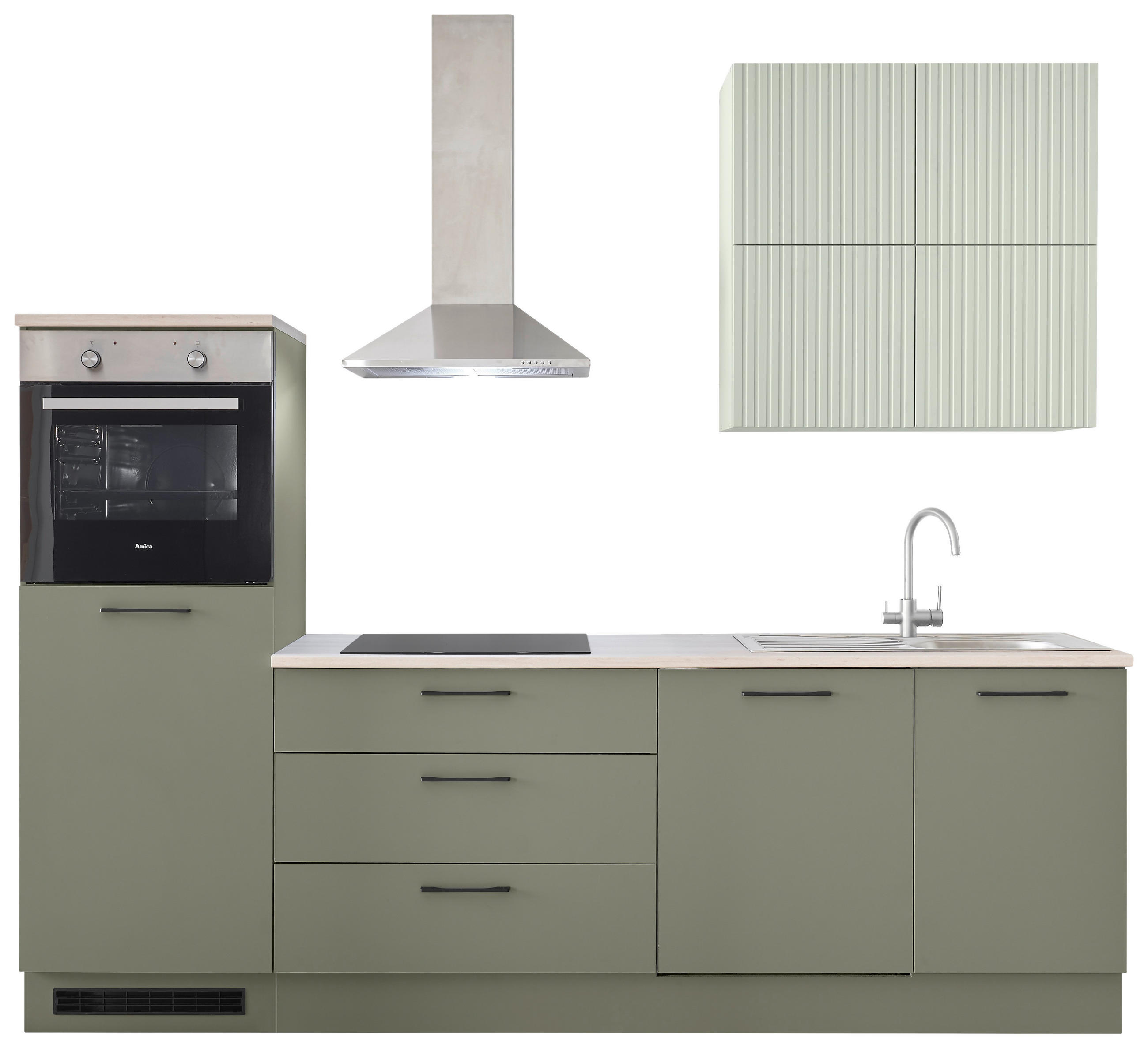 KÜCHENBLOCK 260 cm   in Grün, Mintgrün  - Beige/Schwarz, Design, Holzwerkstoff/Metall (260cm) - MID.YOU