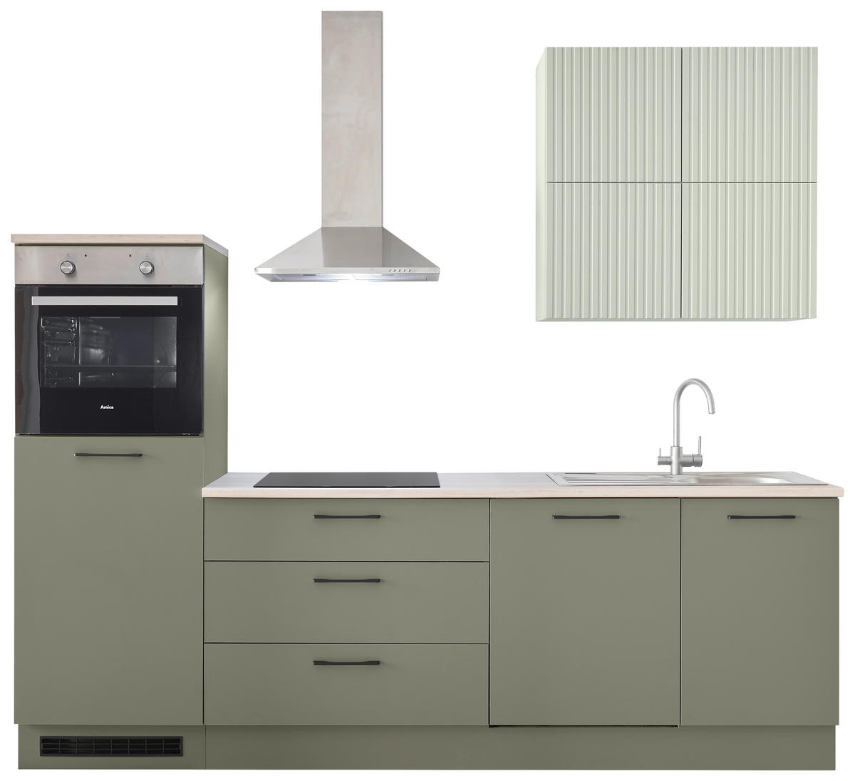 KÜCHENBLOCK 260 cm   in Grün, Mintgrün  - Beige/Schwarz, Design, Holzwerkstoff/Metall (260cm) - MID.YOU