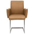 ARMLEHNSTUHL  in Stahl Mikrofaser  - Edelstahlfarben/Cognac, Design, Holzwerkstoff/Textil (63/91/60cm) - Dieter Knoll