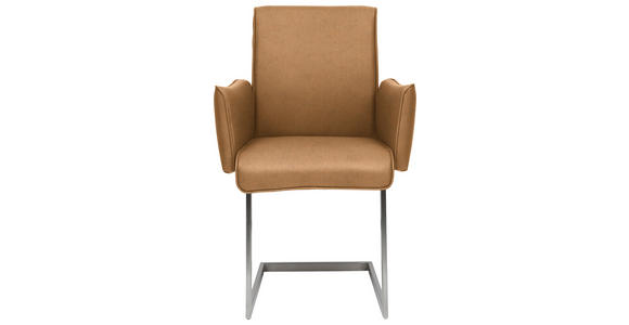 ARMLEHNSTUHL  in Stahl Mikrofaser  - Edelstahlfarben/Cognac, Design, Holzwerkstoff/Textil (63/91/60cm) - Dieter Knoll