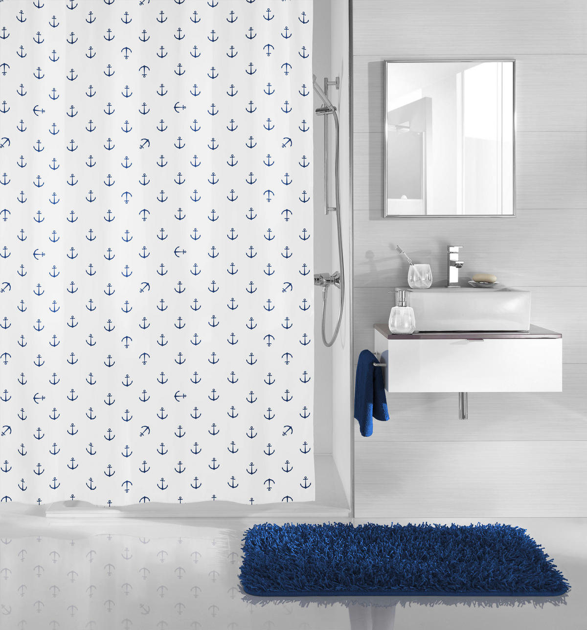 DUSCHVORHANG 180/200 cm  - Dunkelblau, Trend, Textil (180/200cm) - Kleine Wolke