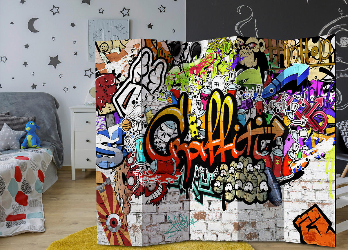 PARAVENT mit 5  Flügel - Multicolor, Basics, Holz/Textil (225/172/3cm) - artgeist