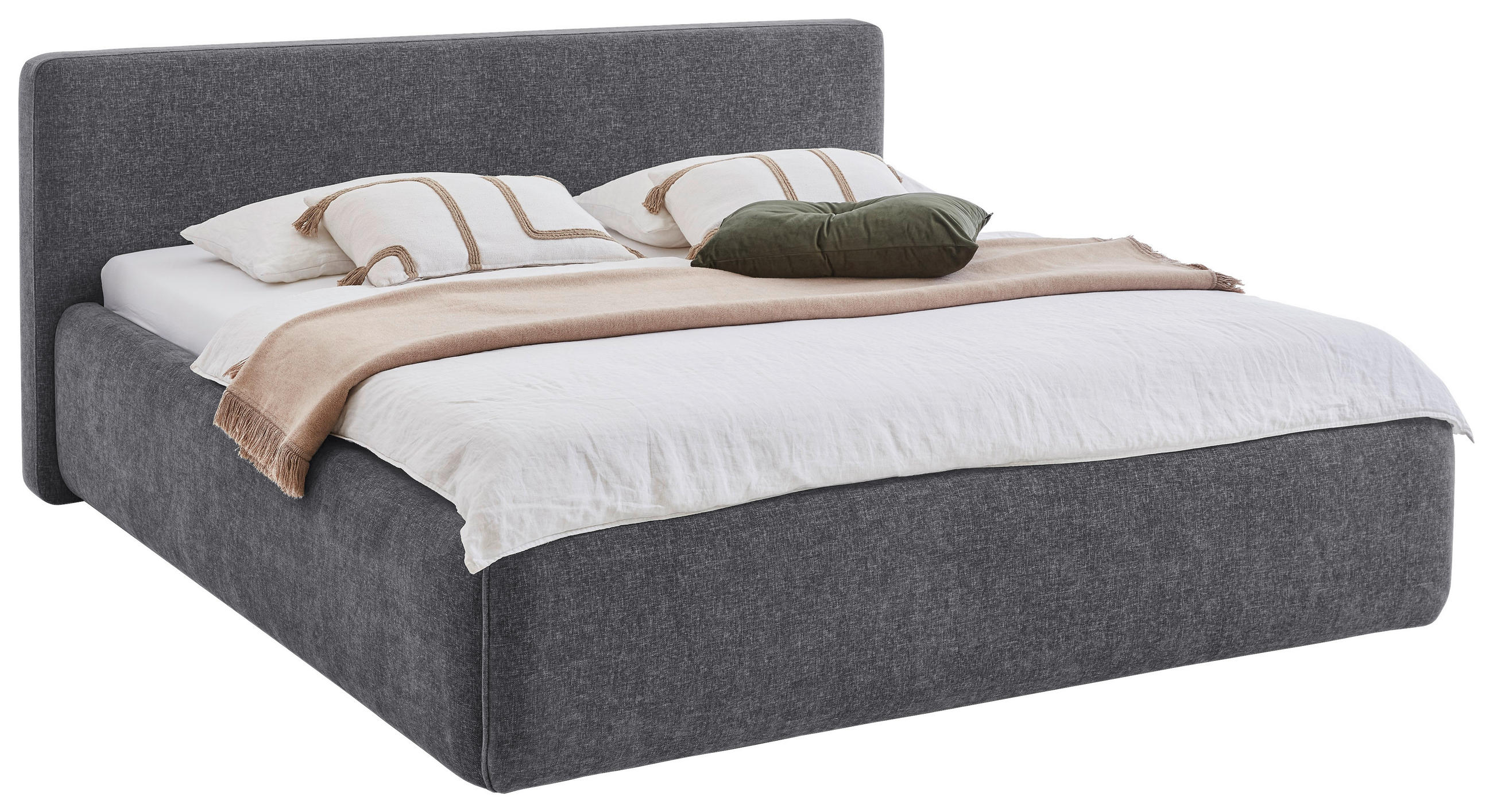 POLSTERBETT 240/200 cm,  in Grau, Bettkasten, Lattenroste,  - Birkefarben/Buchefarben, Design, Holz/Textil (240/200cm) - Xora