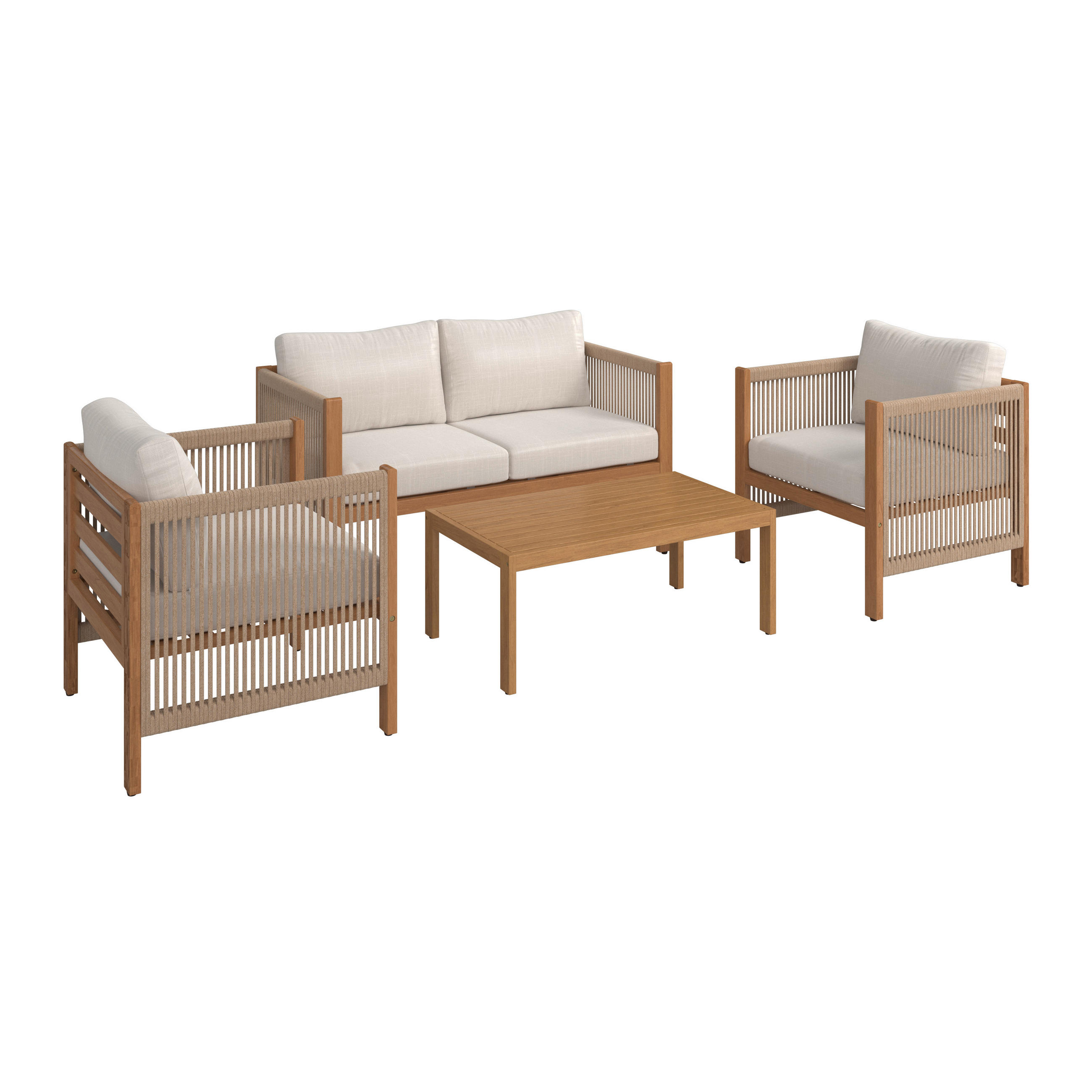 BAŠTENSKI SET 4 dela - boja akacije/krem, Prirodno, drvo/tekstil - Ambia Garden