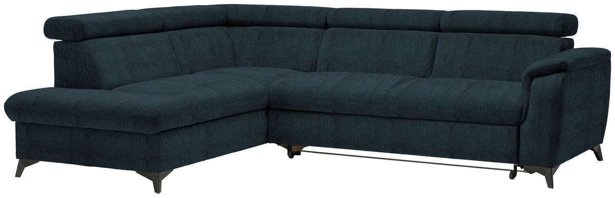 ECKSOFA in Flachgewebe Dunkelblau  - Schwarz/Dunkelblau, Design, Textil/Metall (203/260cm) - Stylife