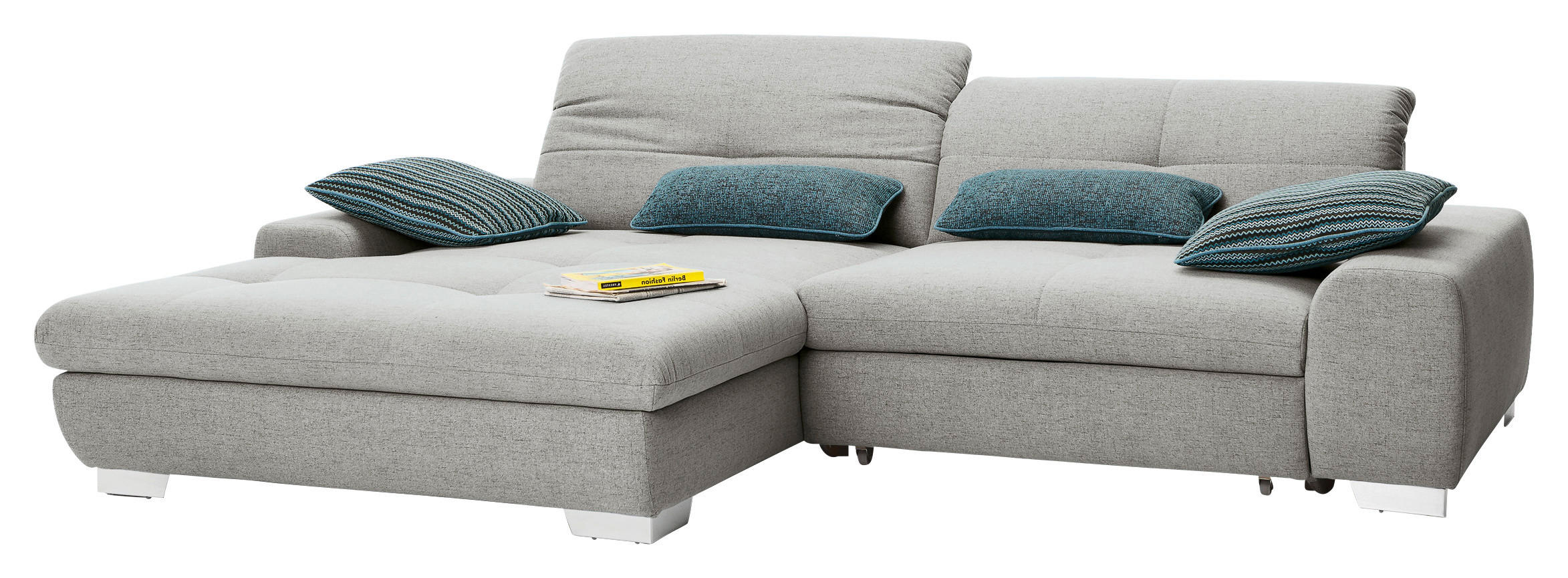 ECKSOFA Hellgrau Flachgewebe Rücken echt, Kopfteilverstellung, Sitztiefenverstellung  - Chromfarben/Hellgrau, Design, Textil/Metall (198/276cm) - SetOne by Musterring