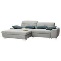 ECKSOFA Hellgrau Flachgewebe Rücken echt, Kopfteilverstellung, Sitztiefenverstellung  - Chromfarben/Hellgrau, Design, Textil/Metall (198/276cm) - SetOne by Musterring