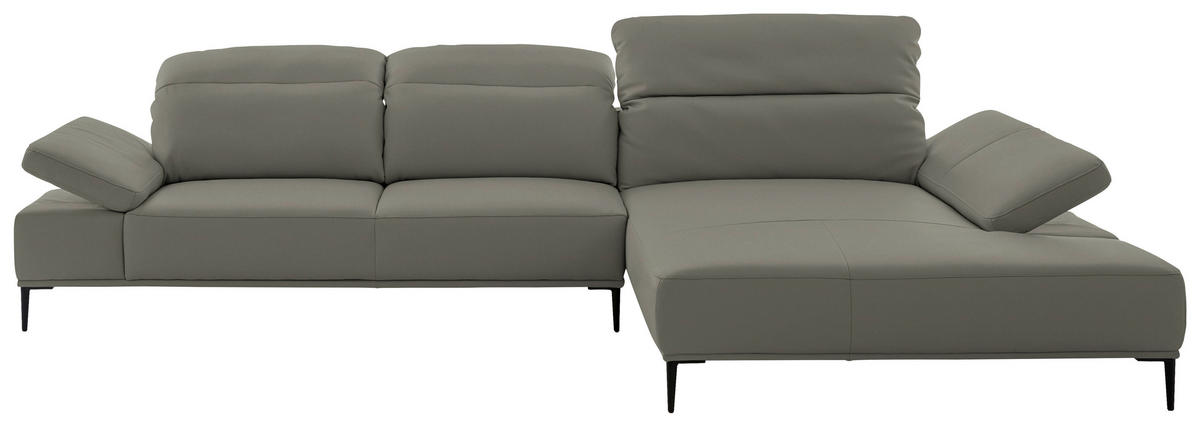 ECKSOFA  in Echtleder Grau  322/206 cm  - Schwarz/Grau, MODERN, Leder/Metall (322/206cm) - Chilliano