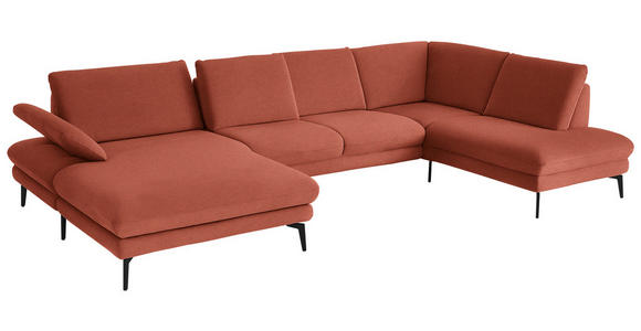 WOHNLANDSCHAFT  in Chenille, Flachgewebe Terracotta  - Terracotta/Schwarz, Design, Textil/Metall (180/344/208cm) - Dieter Knoll