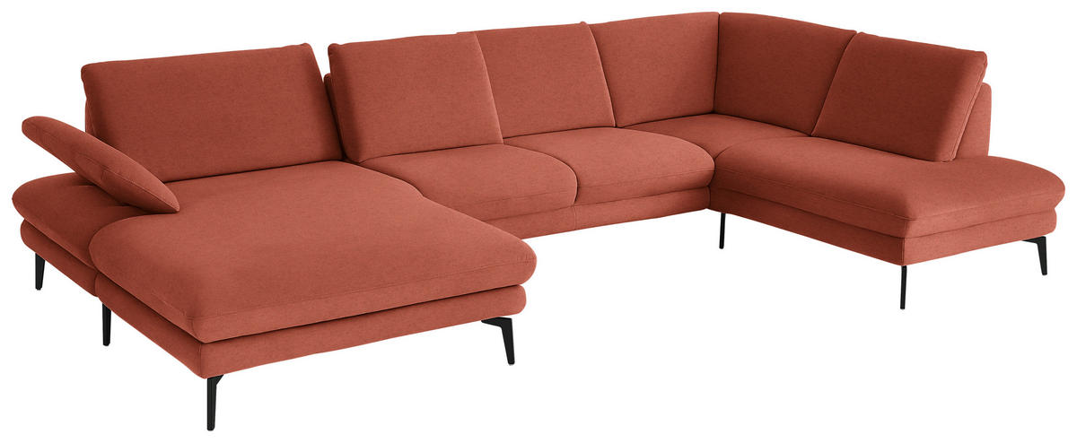 WOHNLANDSCHAFT Chenille, Flachgewebe Terracotta  - Terracotta/Schwarz, Design, Textil/Metall (180/344/208cm) - Dieter Knoll