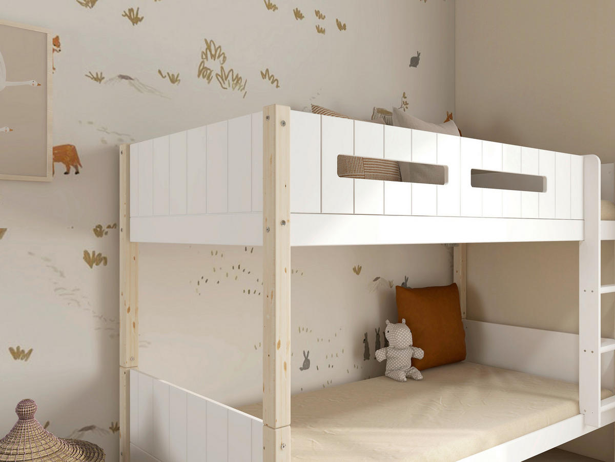 ETAGENBETT 90/200 cm,  in Absturzsicherung, Leiter, Lattenrost, Rollroste  - Naturfarben/Weiß, MODERN, Holz (90/200cm) - Chameo