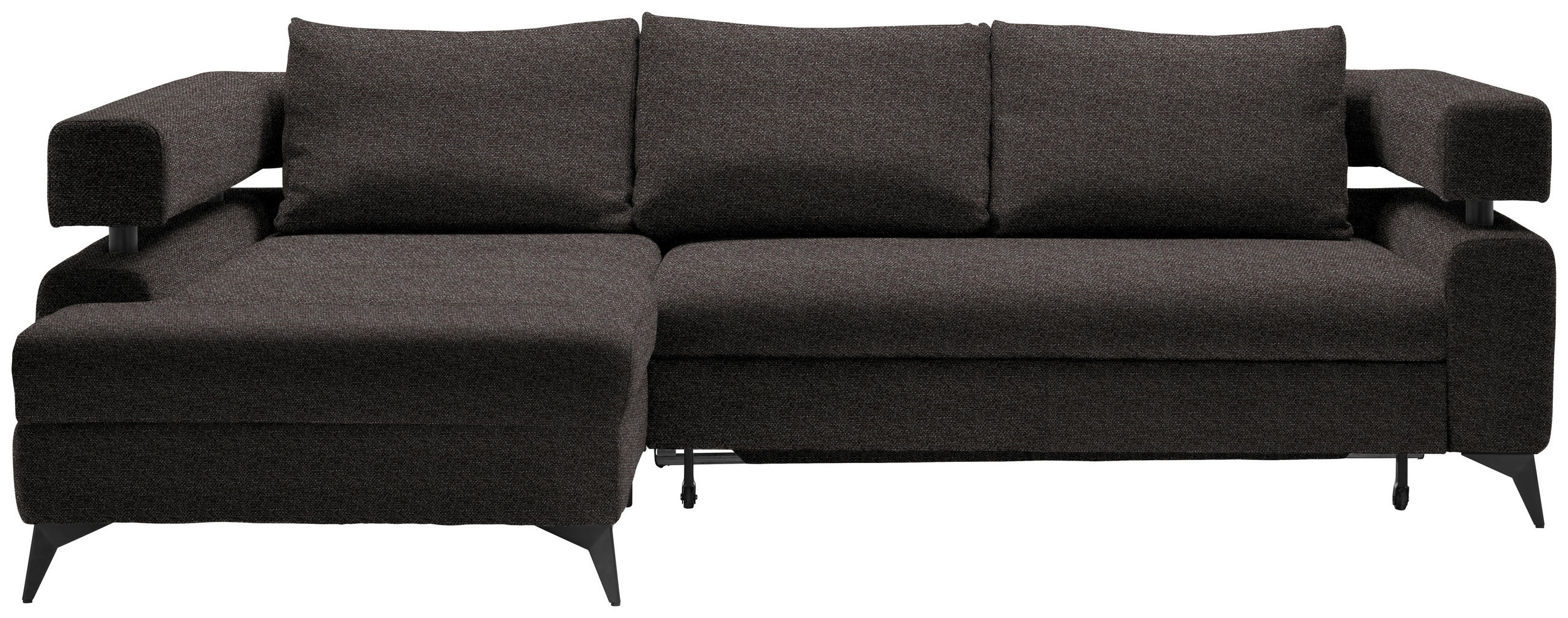 ECKSOFA Dunkelbraun Chenille  - Dunkelbraun/Schwarz, KONVENTIONELL, Textil/Metall (184/265cm) - Hom`in