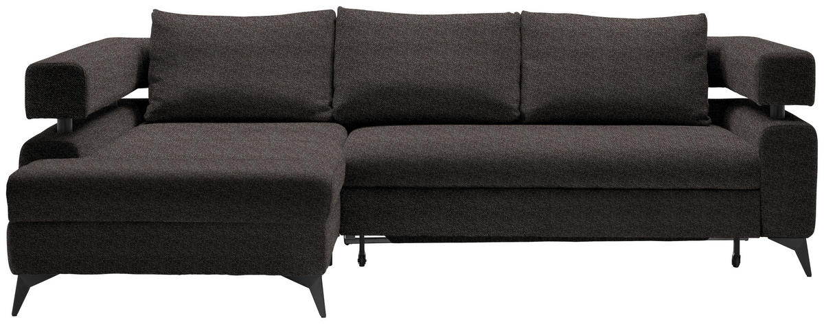 ECKSOFA in Chenille Dunkelbraun  - Dunkelbraun/Schwarz, Konventionell, Textil/Metall (184/265cm) - Hom`in