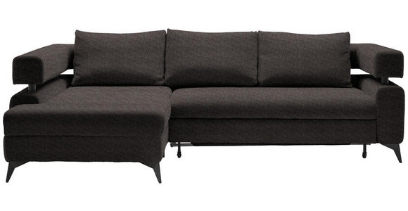 ECKSOFA in Chenille Dunkelbraun - Dunkelbraun/Schwarz, KONVENTIONELL, Textil/Metall (184/265cm) - Hom`in