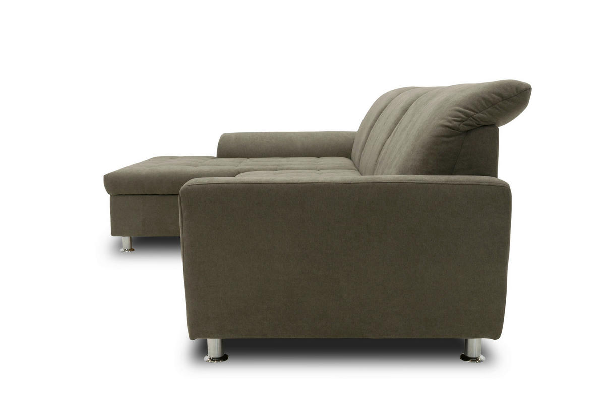 ECKSOFA MERIDIAN Schlammfarben Mikrofaser Rücken echt  - Chromfarben/Schlammfarben, KONVENTIONELL, Textil/Metall (171/278cm) - MID.YOU