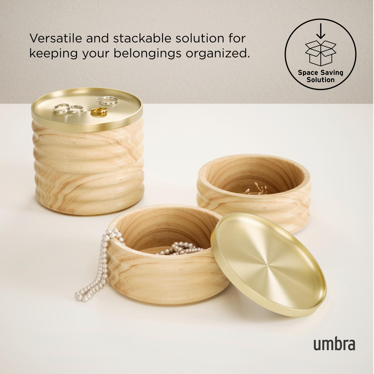 SCHMUCKSCHATULLE - Messingfarben/Kernbuche, KONVENTIONELL, Holz/Metall (12.7/11.7/12cm) - Umbra