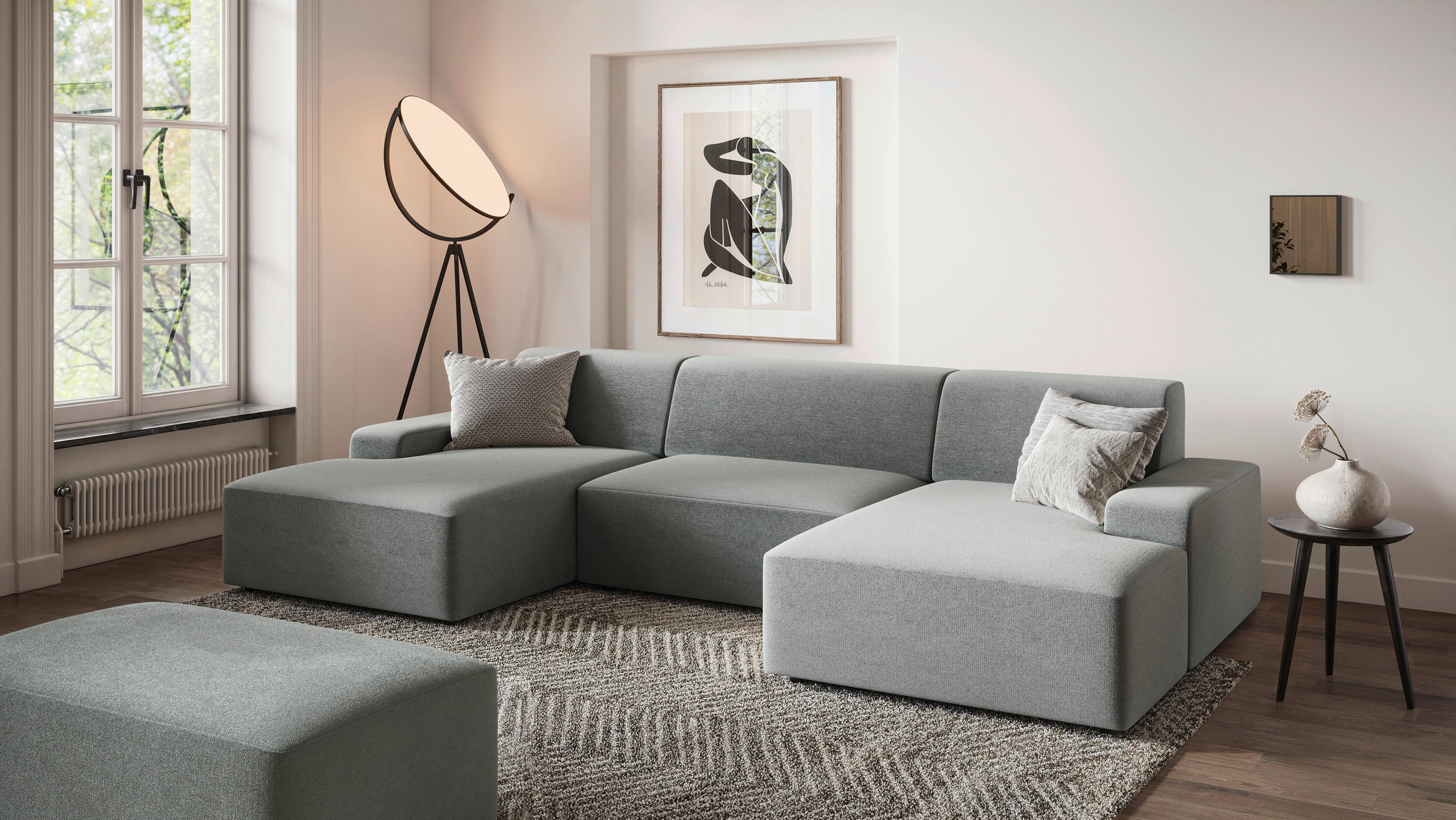 HOCKER Struktur Grau  - Schwarz/Grau, MODERN, Kunststoff/Textil (112/44/66cm) - MID.YOU