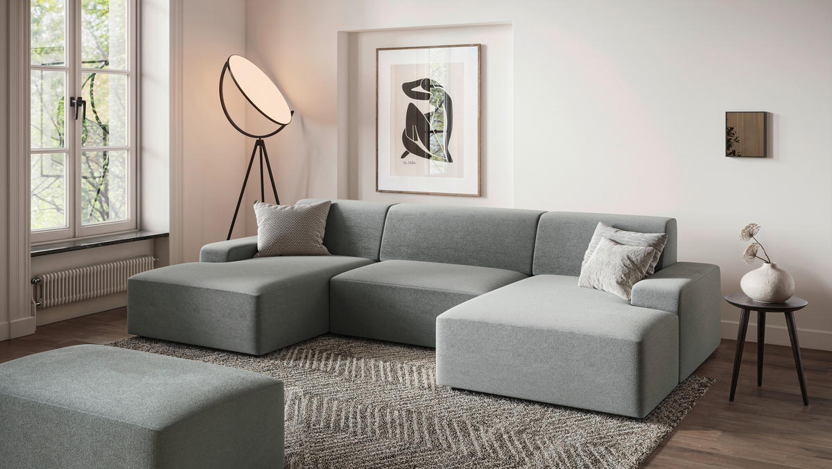 HOCKER in Textil Grau  - Schwarz/Grau, Modern, Kunststoff/Textil (112/44/66cm) - Trendmanufaktur
