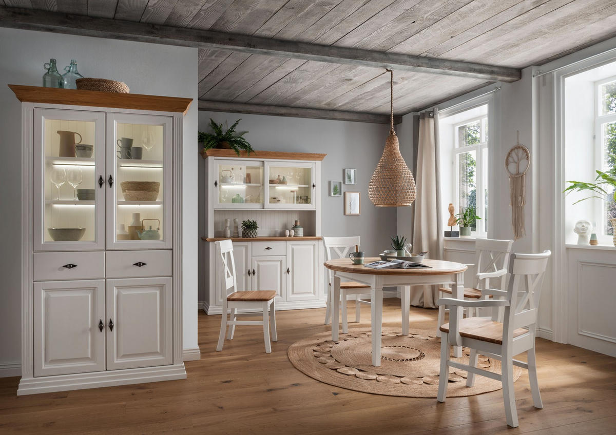 VITRINE WZ-0622 in massiv Kiefer Weiß  - Weiß, Design, Glas/Holz (116/199/45cm) - Livetastic