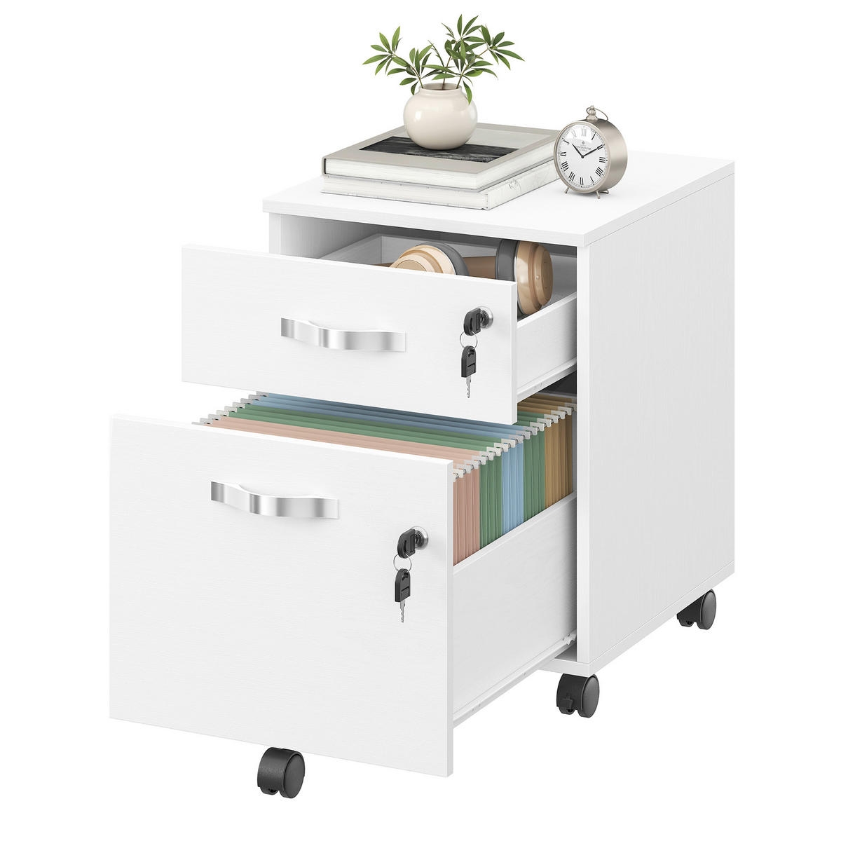 ROLLCONTAINER Weiß  - Silberfarben/Weiß, Basics, Holzwerkstoff/Kunststoff (40/54,4/43,8cm) - Boxxx