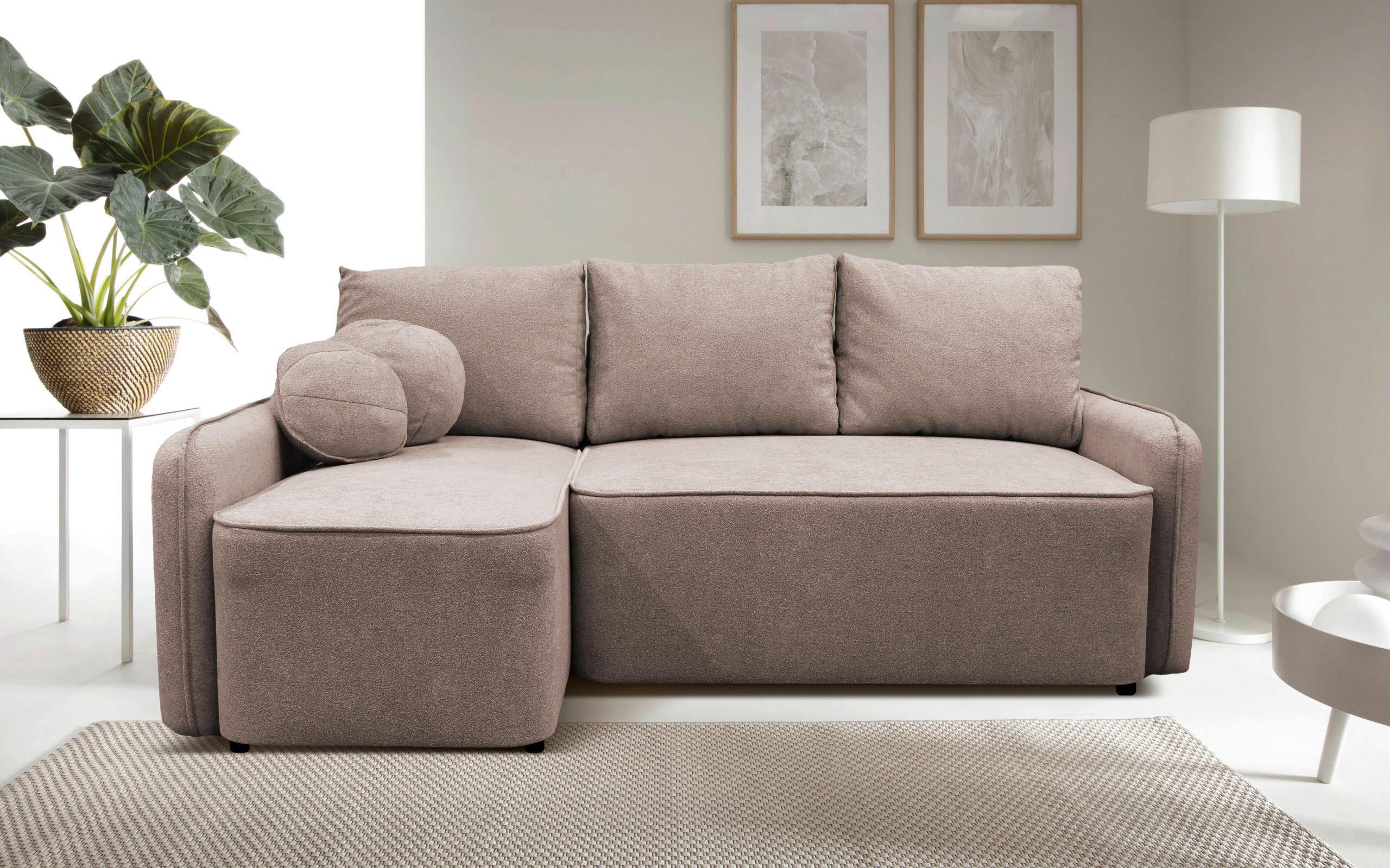 ECKSOFA in Struktur, Bouclé Rosa  - Schwarz/Rosa, Design, Kunststoff/Textil (143/209cm) - MID.YOU