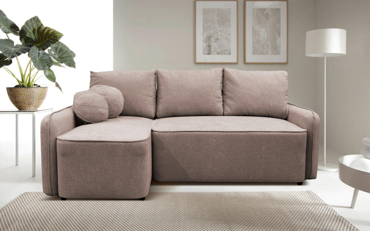 ECKSOFA in Struktur, Bouclé Rosa  - Schwarz/Rosa, Design, Kunststoff/Textil (143/209cm) - MID.YOU