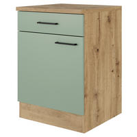 KÜCHENUNTERSCHRANK 60/85/57 cm  in Eiche Artisan, Schilfgrün  - Schilfgrün/Schwarz, KONVENTIONELL, Holzwerkstoff/Metall (60/85/57cm) - FlexWell