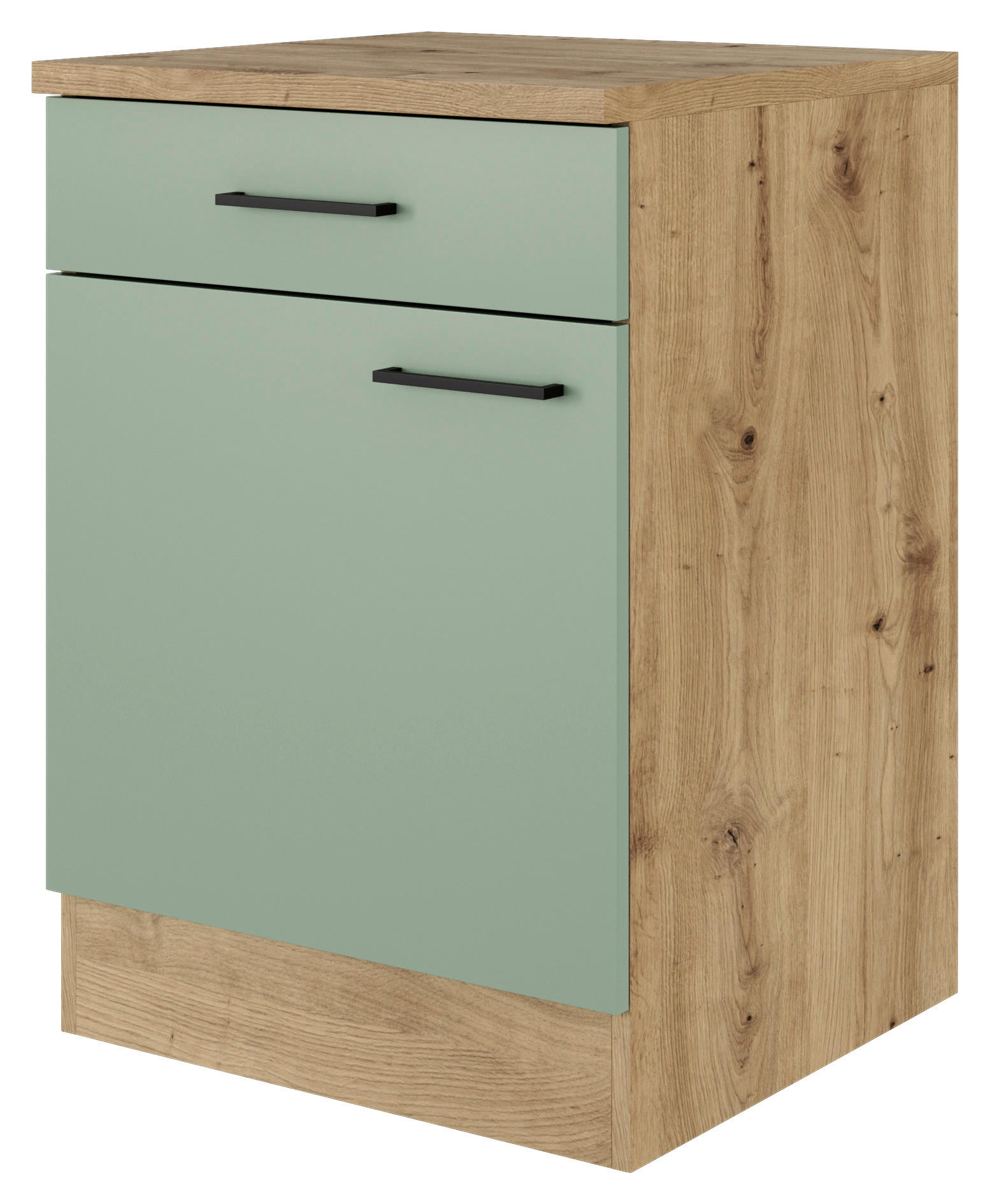 FlexWell Küchenunterschrank Eiche Artisan, Schilfgrün 60x85x57 cm