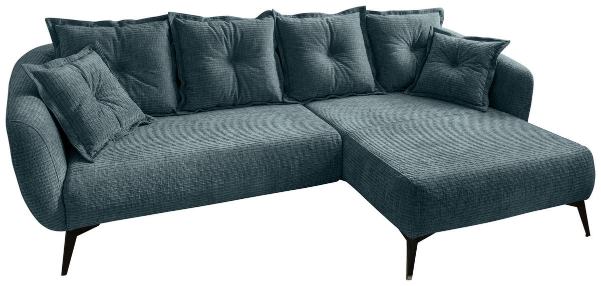 ECKSOFA  in Mikrofaser Blau  277/162 cm  - Blau/Schwarz, MODERN, Textil/Metall (277/162cm) - Livetastic