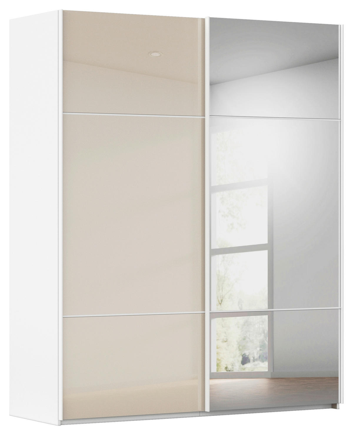 SCHWEBETÜRENSCHRANK in Weiss, Champagner  - Weiss/Champagner, Konventionell, Glas/Holzwerkstoff (201/223/68cm) - Novel