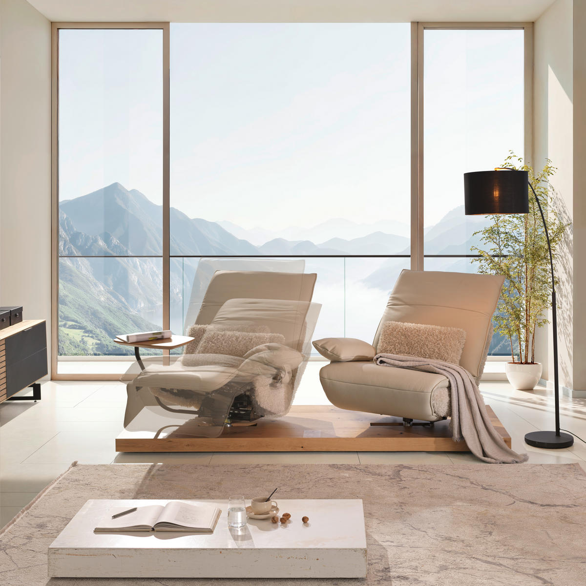 2-SITZER-SOFA in Hochflor Echtleder Creme  - Beige/Creme, Design, Leder/Holz (240/65/104cm) - Koinor