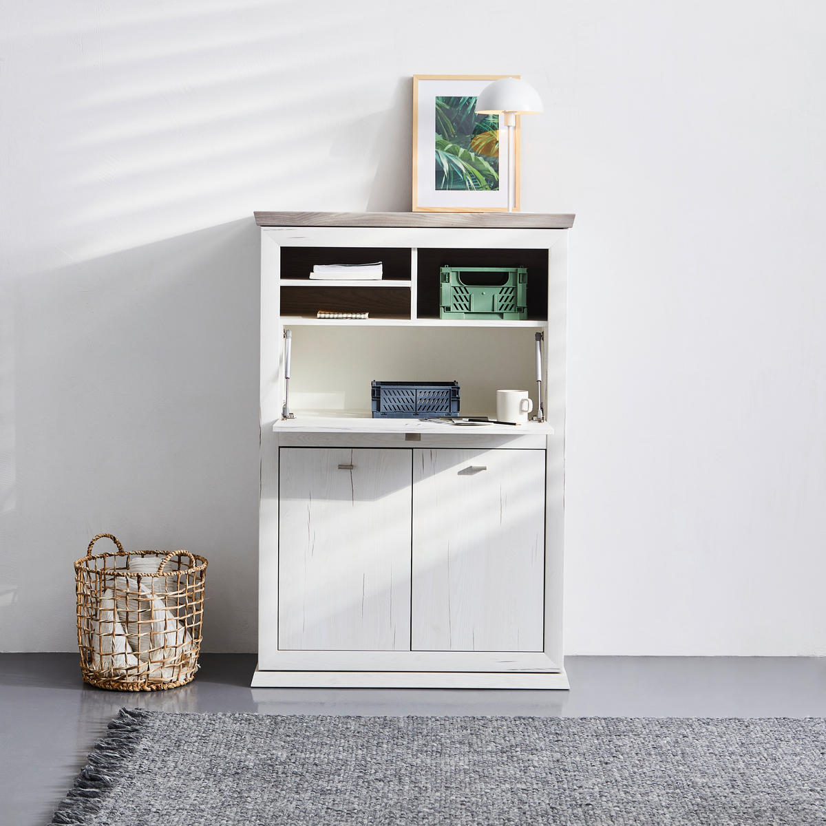 SEKRETÁŘ, 90,2/134,4/43 cm - šedá/bílá, Lifestyle, kov/kompozitní dřevo (90,2/134,4/43cm) - Hom`in