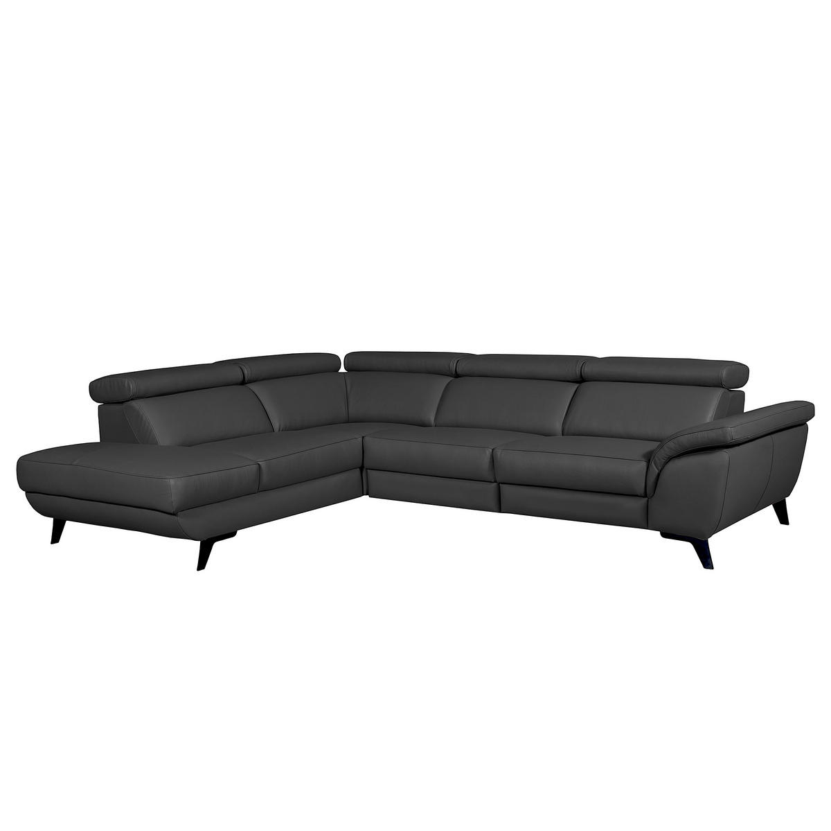 ECKSOFA DALLAS in Echtleder Schwarz  228/283 cm  - Schwarz, Design, Leder/Metall (228/283cm) - Livetastic
