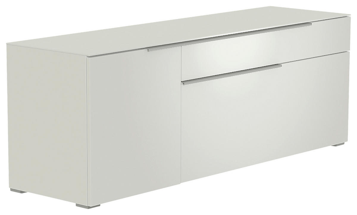 LOWBOARD Weiss, Alufarben  160/58/45 cm  - Weiss/Alufarben, Design, Glas/Holzwerkstoff (160/58/45cm) - Moderano