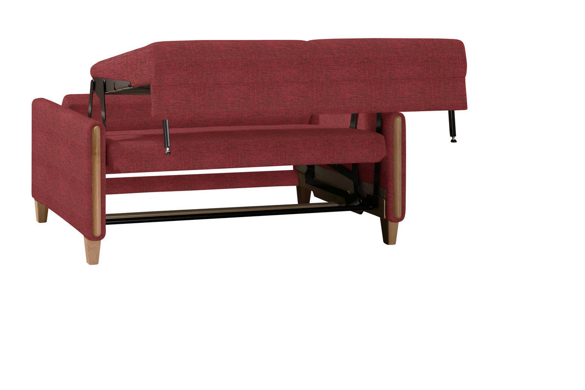 SCHLAFSOFA Webstoff Rot, Buchefarben Fussart wählbar, Stoffauswahl, Rücken echt, Armteil links, Armteil rechts  - Buchefarben/Rot, Design, Holz/Textil (174/88/104cm) - Niels Andersson