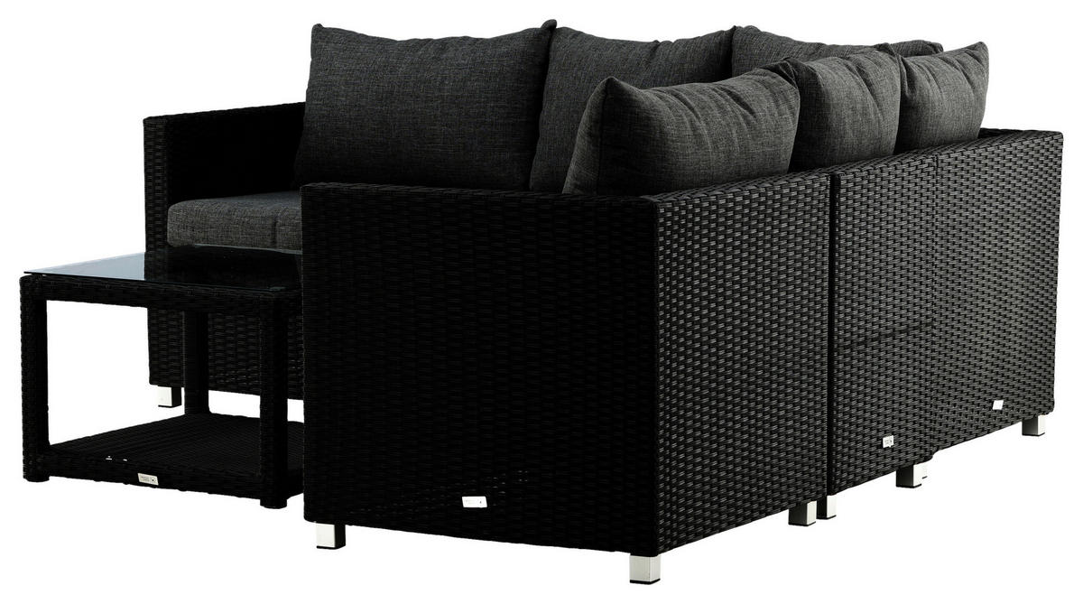 LOUNGEGARNITUR    - Schwarz/Grau, KONVENTIONELL, Glas/Kunststoff - Gardenson
