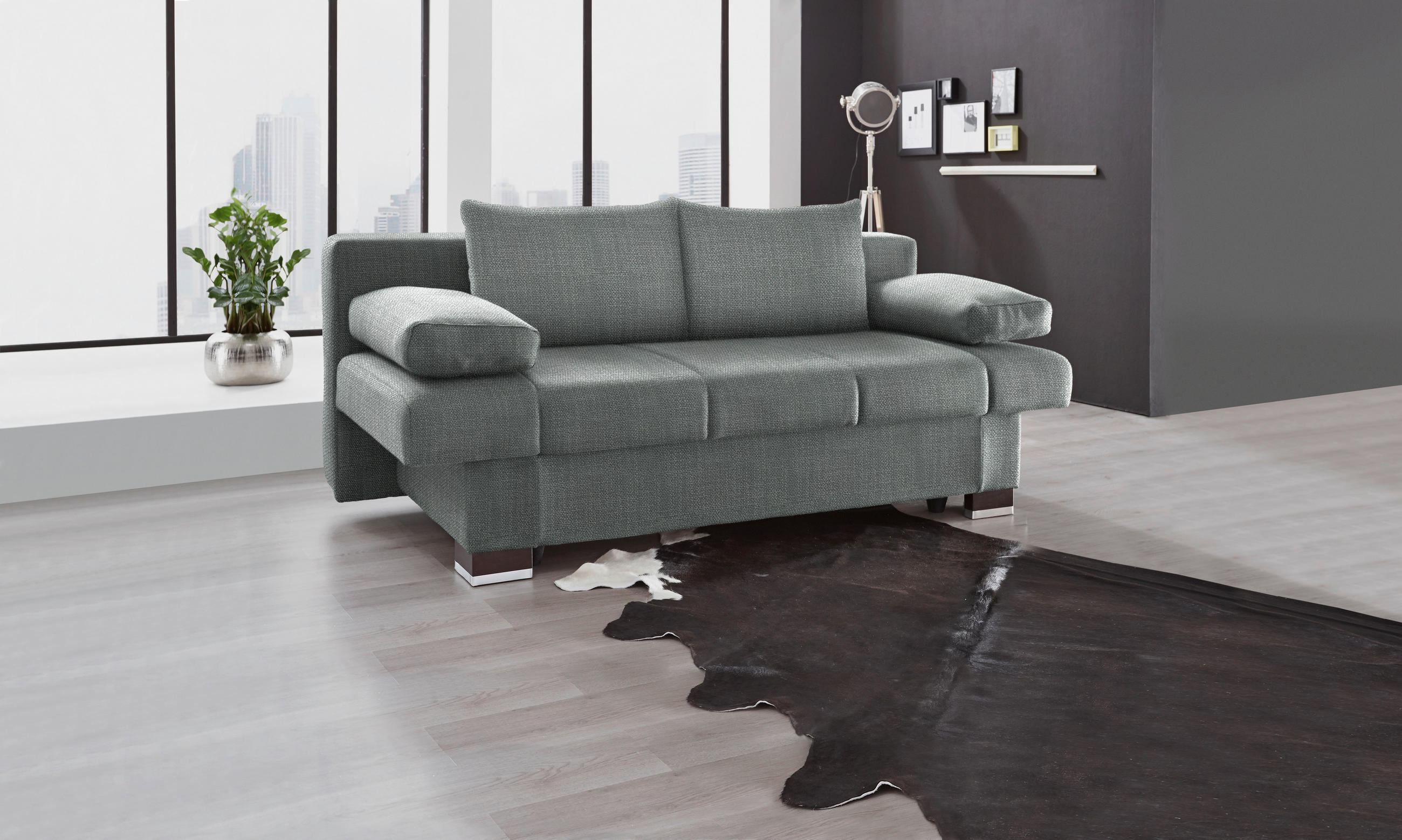 SCHLAFSOFA Textil Grau  - Wengefarben/Alufarben, Konventionell, Holz/Textil (200/80/104cm) - Novel