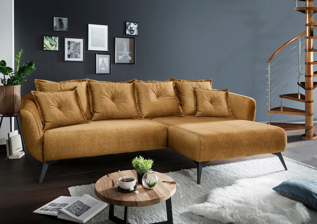 ECKSOFA in Velours Gelb  - Gelb/Schwarz, Modern, Holz/Textil (277/162cm) - Livetastic