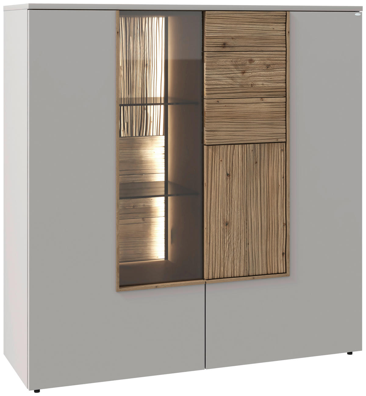 HIGHBOARD  127,9/132/42,9 cm  - Taupe/Wildeiche, Design, Glas/Holz (127,9/132/42,9cm) - Voglauer