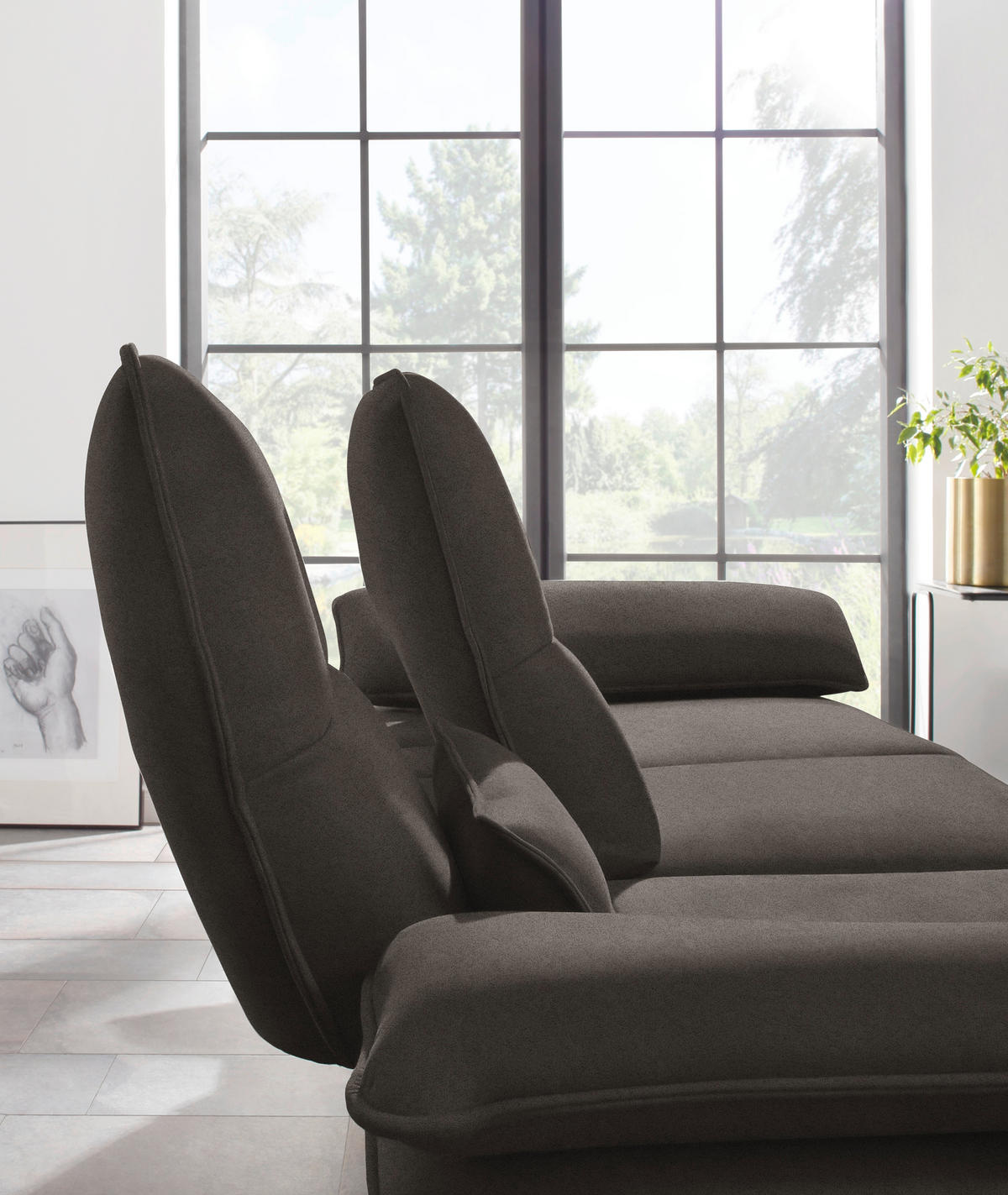 ECKSOFA in Mikrofaser Mokka  164/291 cm  - Schwarz/Mokka, Design, Textil/Metall (164/291cm) - Chilliano