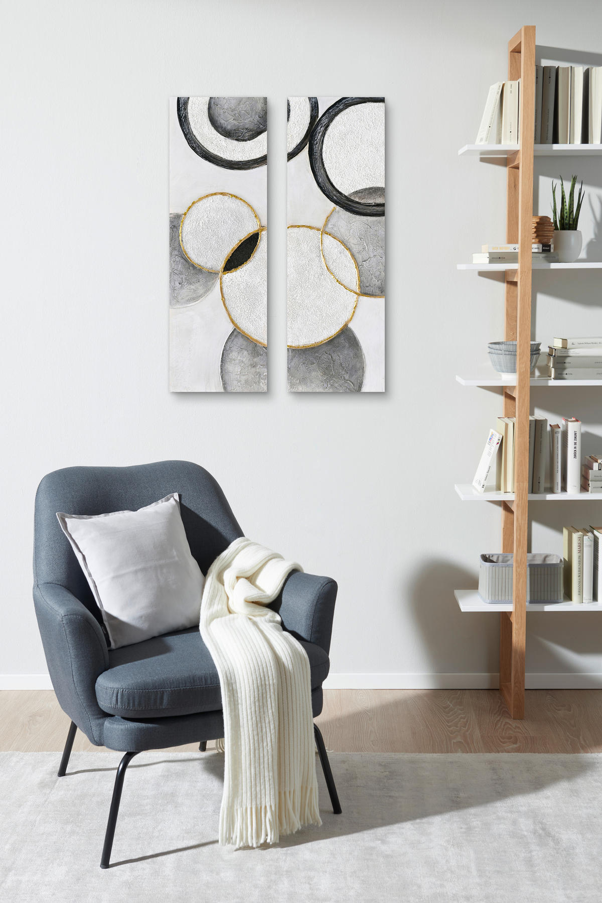 ÖLGEMÄLDE Abstraktes 30/90 cm  - Goldfarben/Schwarz, Design, Holz/Textil (30/90cm) - Monee
