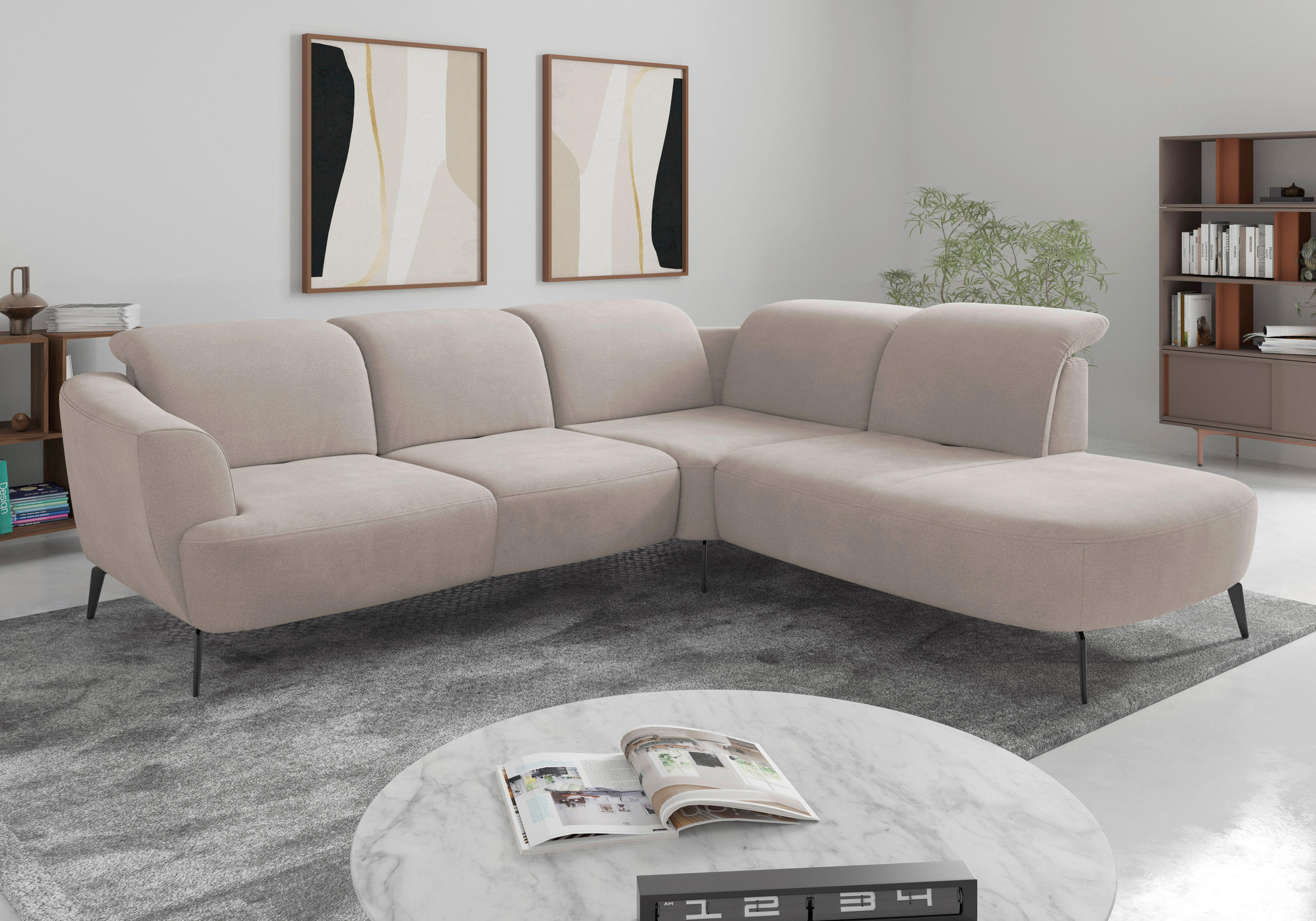 ECKSOFA in Flachgewebe Greige 300/267 cm - Greige/Schwarz, KONVENTIONELL, Textil/Metall (300/267cm) - Sit & More