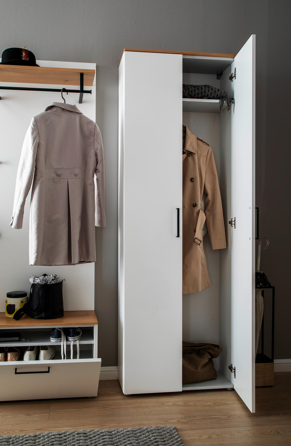GARDEROBE 5-teilig  in 220/198/29 cm  - Wildeiche/Weiss, Design, Holz/Holzwerkstoff (220/198/29cm) - Moderano