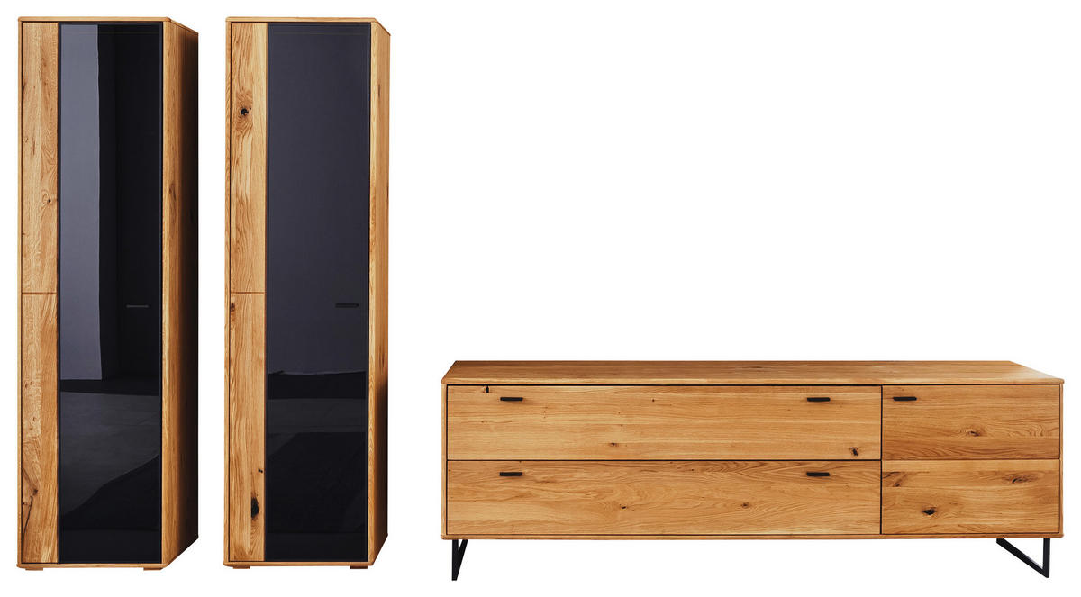 WOHNWAND  in Wildeiche 333/190/50 cm  - Wildeiche/Anthrazit, Design, Glas/Holz (333/190/50cm) - MID.YOU