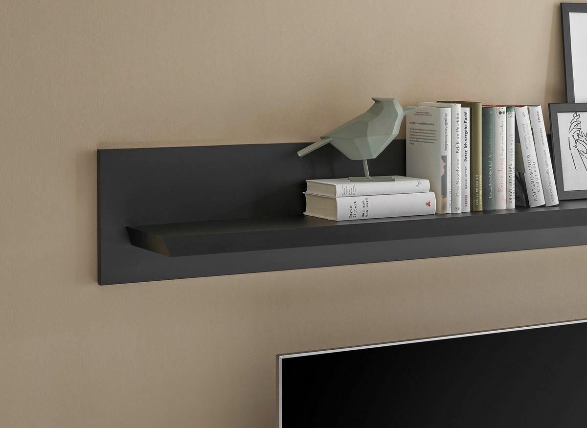 WOHNWAND 3-teilig  in Schwarz, Eichefarben  270/200/42 cm  - Eichefarben/Messingfarben, Design, Holzwerkstoff/Metall (270/200/42cm) - MID.YOU