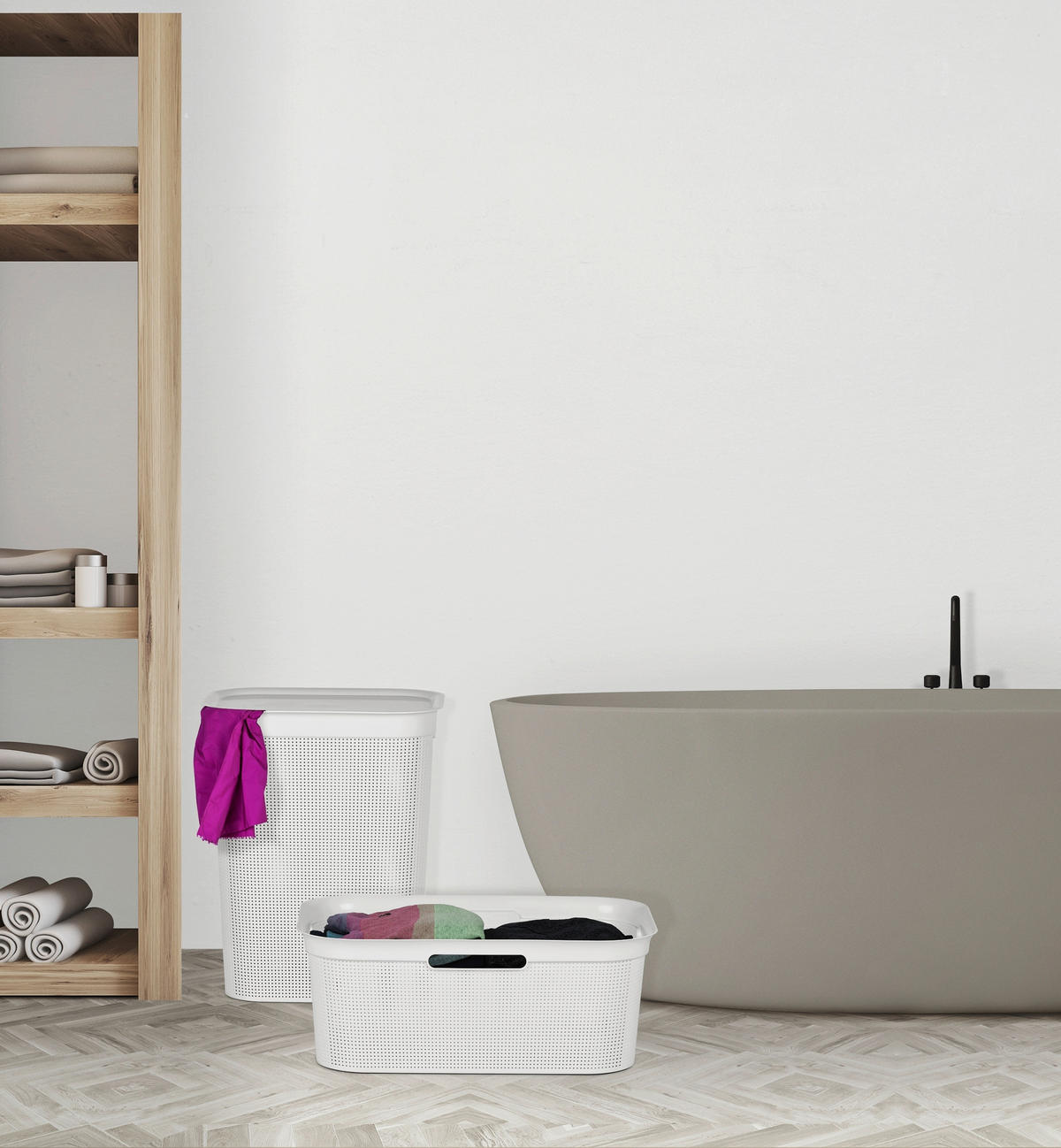 WÄSCHEKORB - Weiß, Basics, Kunststoff (59,6/39,6/23,2cm) - Rotho