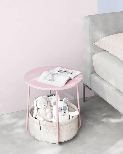 BEISTELLTISCH 45/45/51 cm Recyclingholz Rosa, Weiß rund  - Rosa/Weiß, Design, Holz/Textil (45/45/51cm) - Boxxx