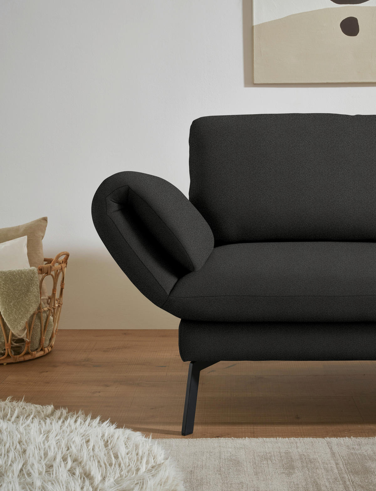 ECKSOFA  in Flachgewebe Anthrazit  255-365/175-224 cm  - Anthrazit/Schwarz, Design, Textil/Metall (255-365/175-224cm) - Dieter Knoll